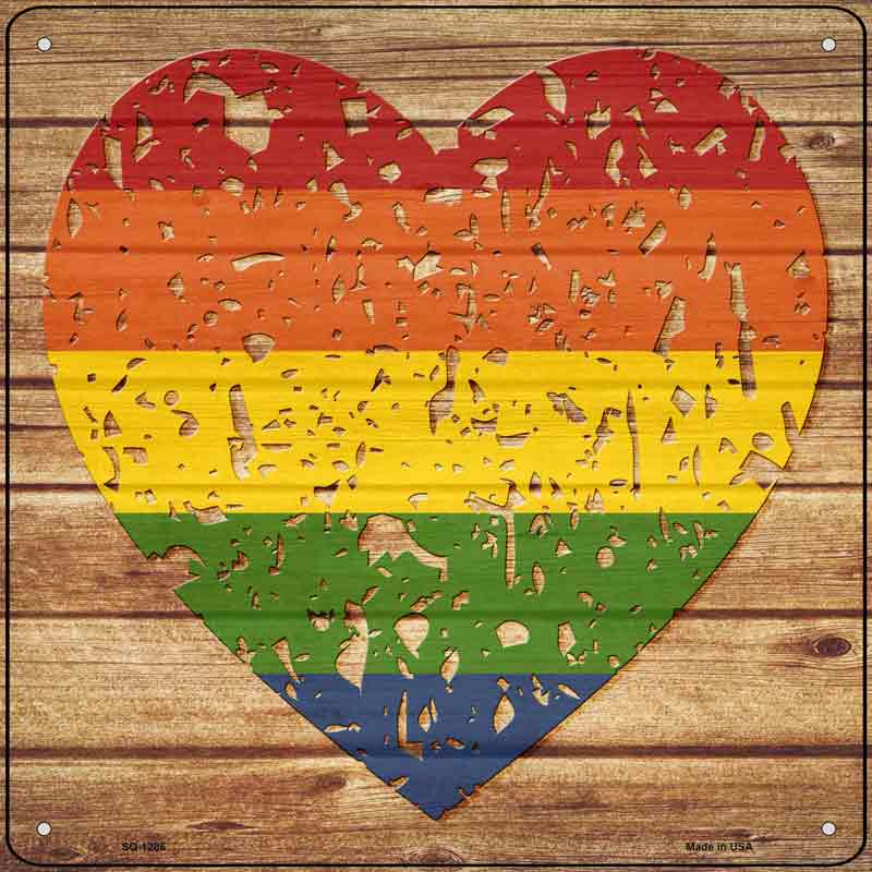 Distressed Heart Rainbow Wholesale Novelty Metal Square SIGN