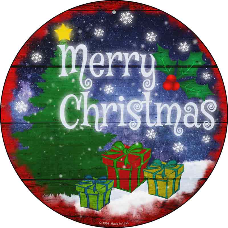 Merry CHRISTMAS with Presents Wholesale Novelty Metal Circle Sign