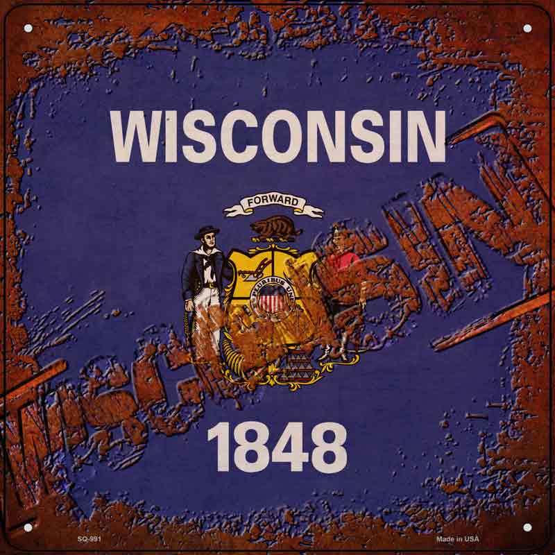 Wisconsin Rusty Stamped Wholesale Novelty Metal Square SIGN