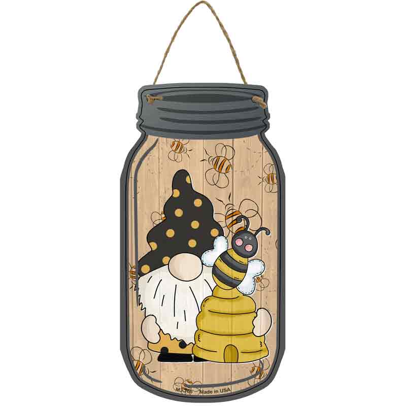 Gnome With Bee Hive Wholesale Novelty Metal Mason Jar Sign