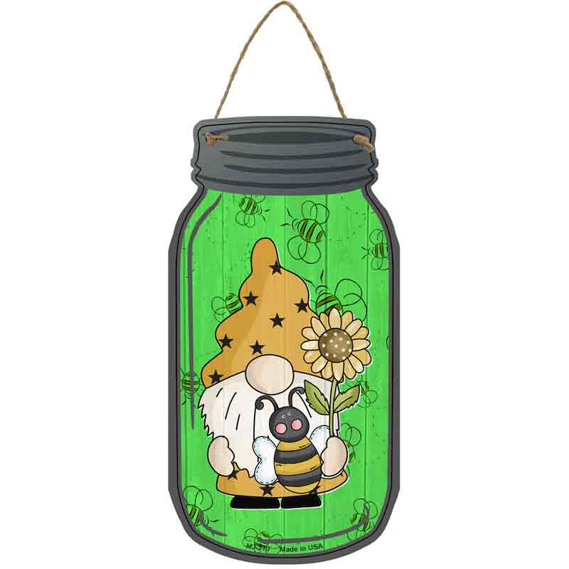 Gnome With Bee Green Wholesale Novelty Metal Mason Jar Sign