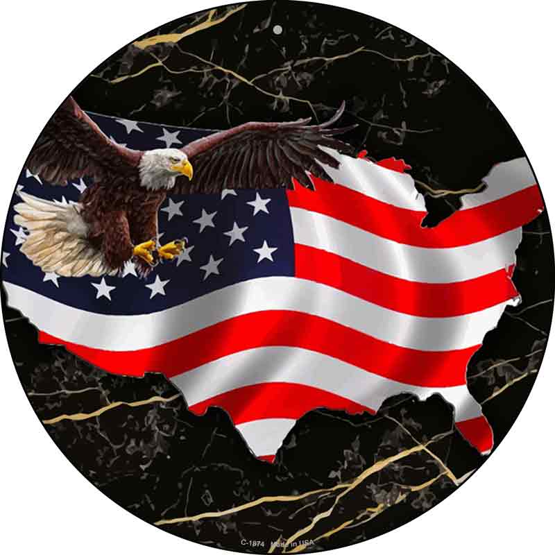 USA FLAG Outline Wholesale Novelty Metal Circle Sign C-1874