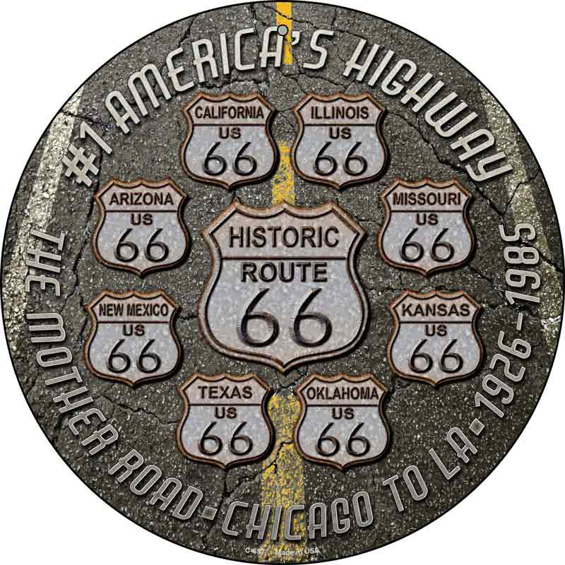 ROUTE 66 Black Top Wholesale Novelty Metal Circular Sign
