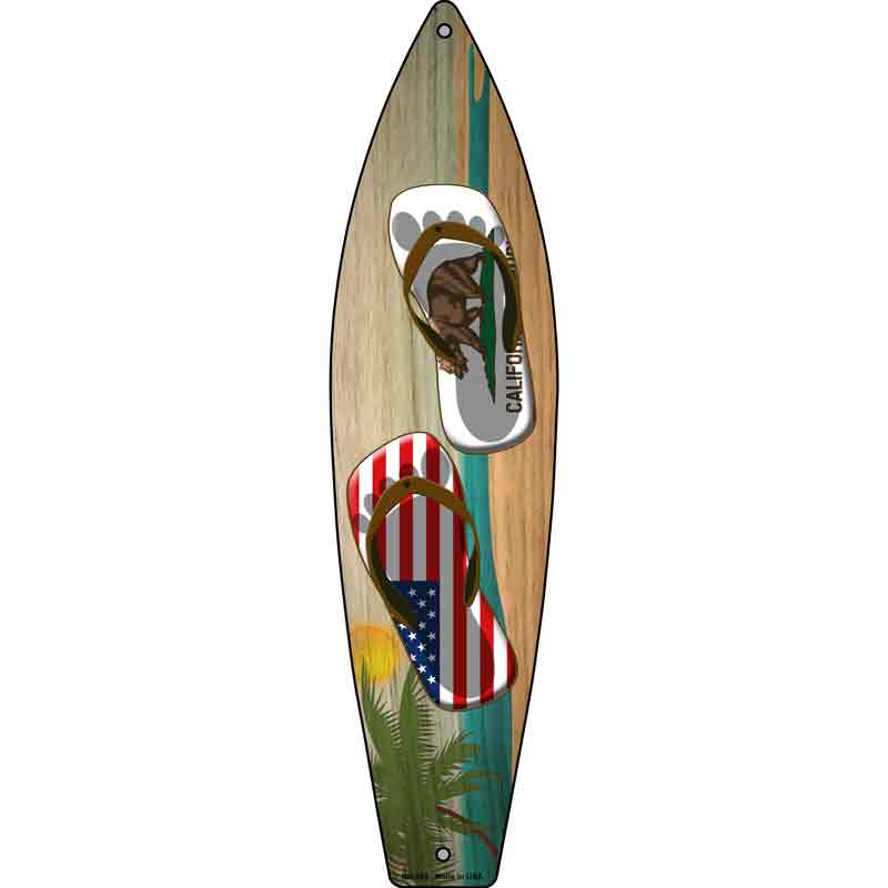 California Flag and US Flag FLIP FLOP Wholesale Novelty Metal Surfboard Sign