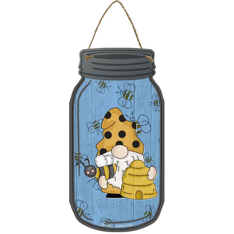 Gnome With Bee Hive Blue Wholesale Novelty Metal Mason Jar Sign