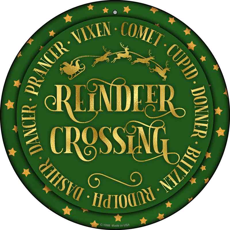 Reindeer Crossing Green Wholesale Novelty Metal Circle Sign