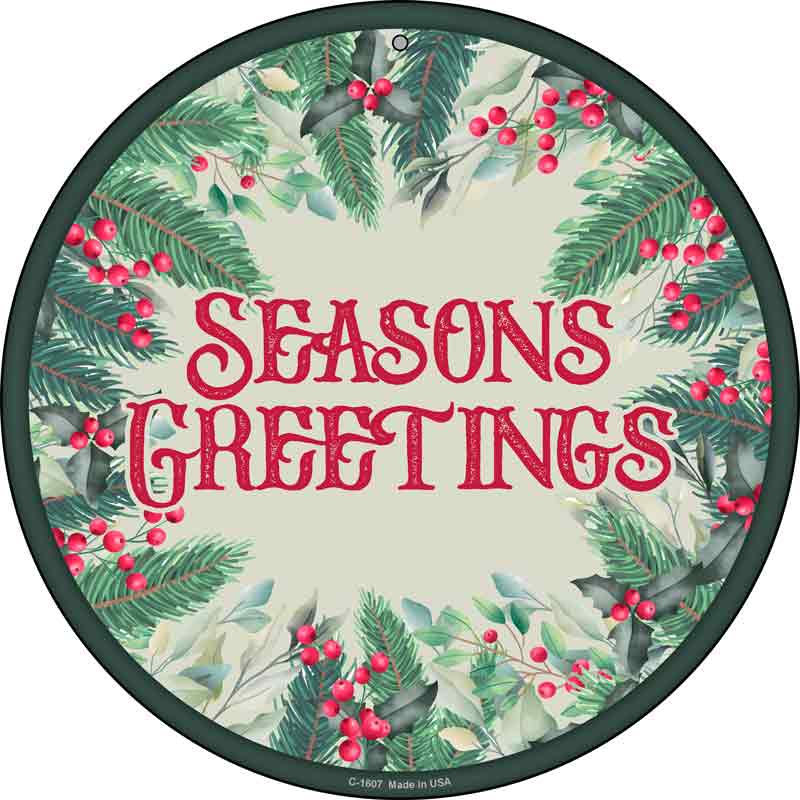 Seasons Greetings Red Wholesale Novelty Metal Circle Sign