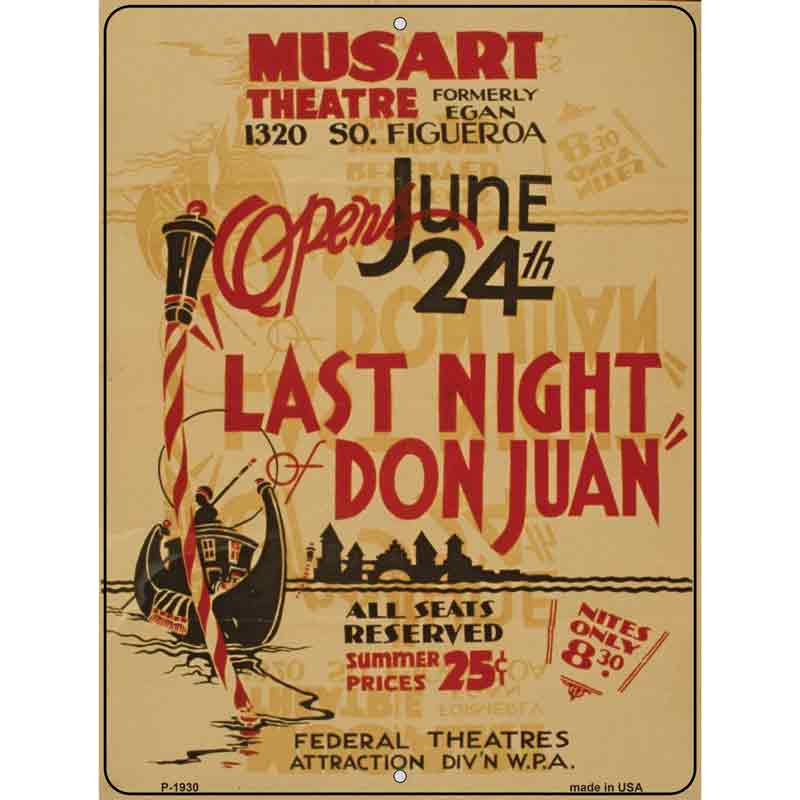 Last Night Don Juan VINTAGE Poster Wholesale Parking Sign