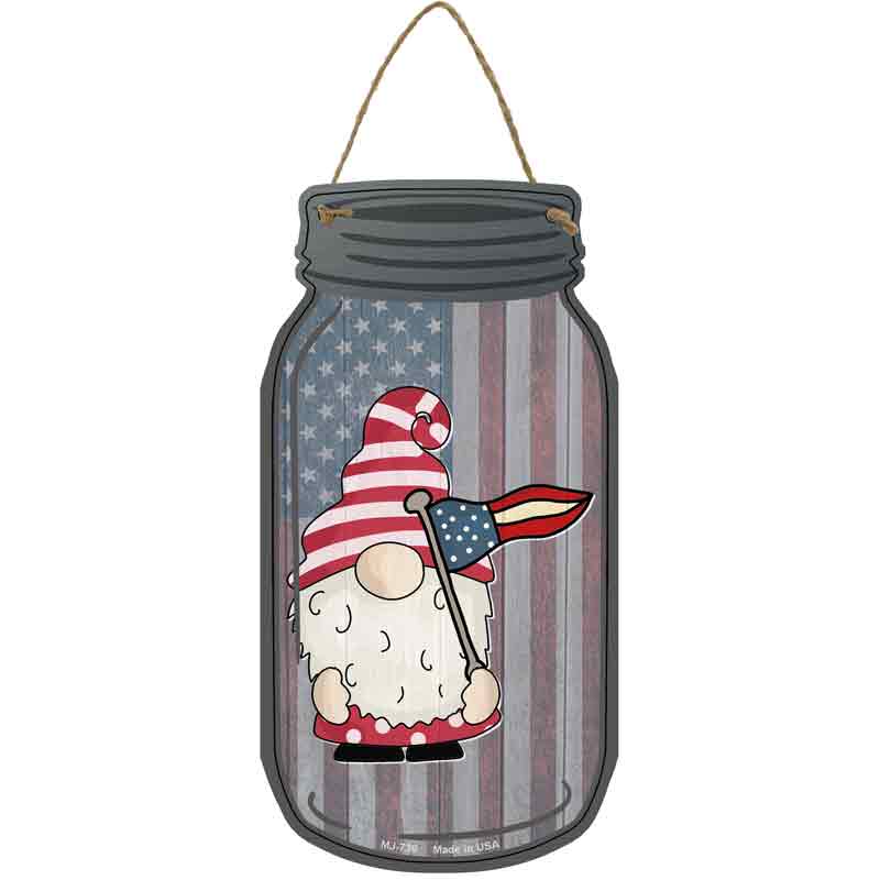 Gnome With American Pennant FLAG Wholesale Novelty Metal Mason Jar Sign