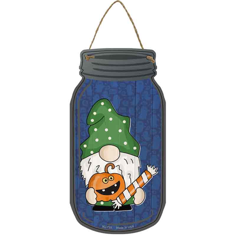 Gnome With Pumpkin and CANDY Wholesale Novelty Metal Mason Jar Sign