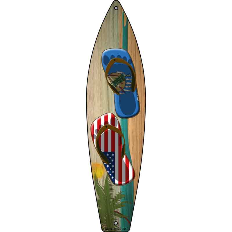Oklahoma FLAG and US FLAG Flip Flop Wholesale Novelty Metal Surfboard Sign