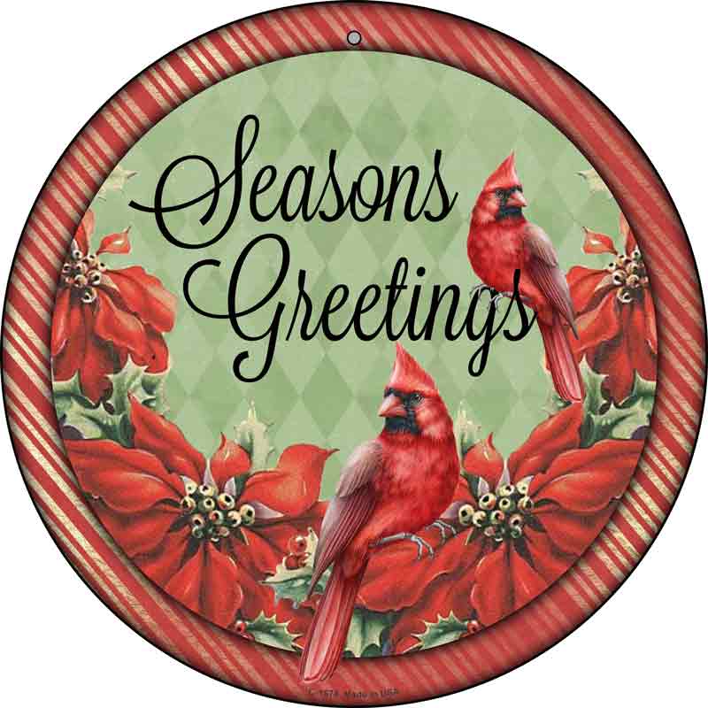 Seasons Greetings Cardinal Wholesale Novelty Metal Circle Sign