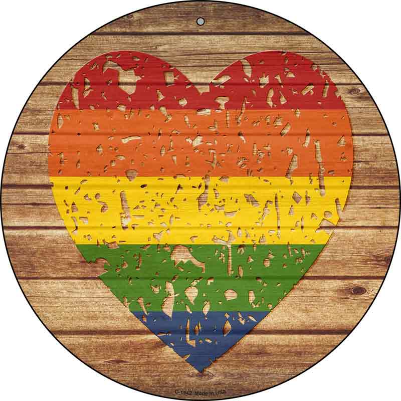 Distressed Heart Rainbow Wholesale Novelty Metal Circle SIGN
