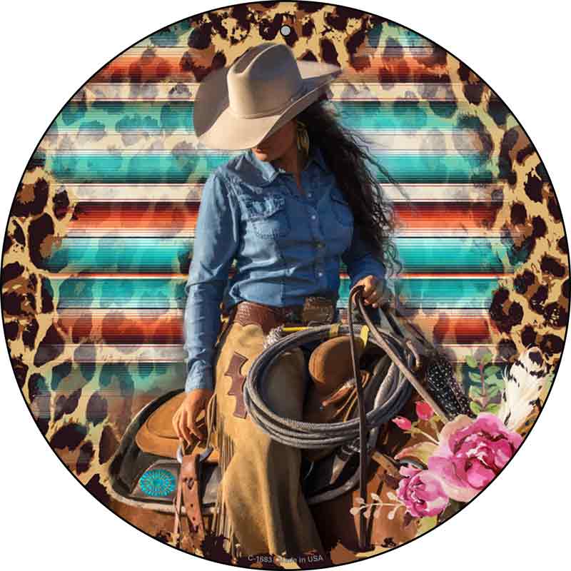 Cowgirl On Horse Rope Wholesale Novelty Metal Circle Sign