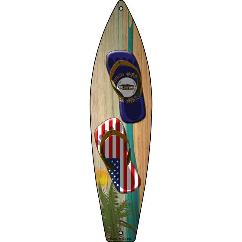 Kentucky Flag and US Flag FLIP FLOP Wholesale Novelty Metal Surfboard Sign