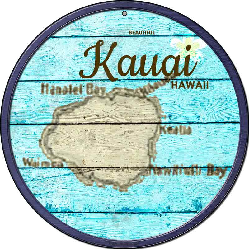 Kauai Hawaii Map Wholesale Novelty Metal Circular SIGN