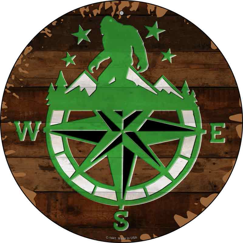 Sasquatch Compass Wholesale Novelty Metal Circular SIGN