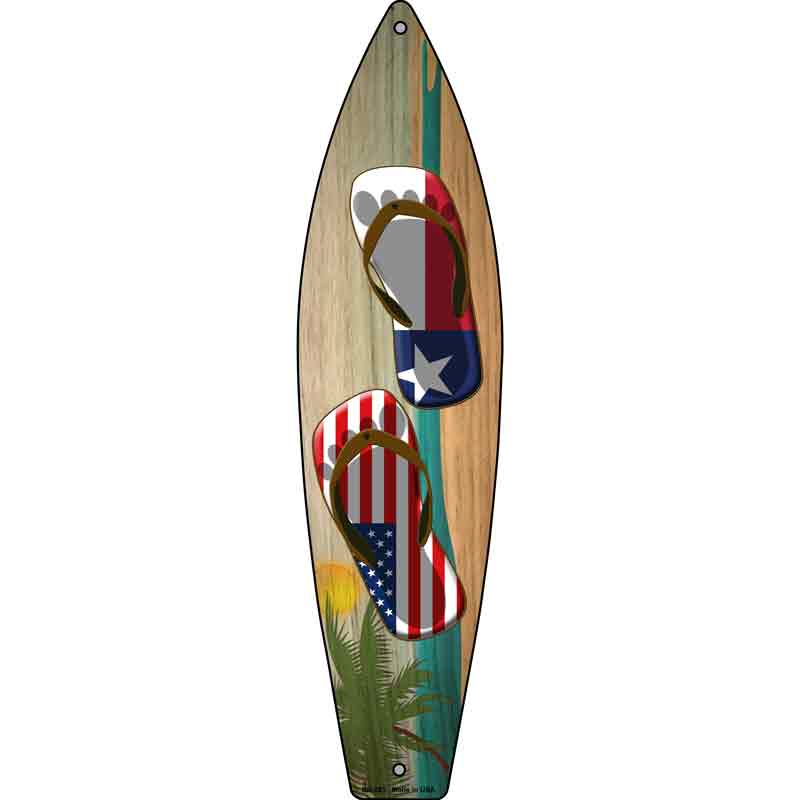 Texas FLAG and US FLAG Flip Flop Wholesale Novelty Metal Surfboard Sign