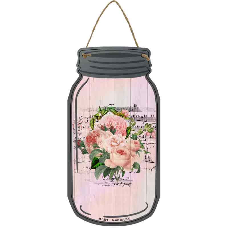 Pink Bouquet With MUSIC Wholesale Novelty Metal Mason Jar Sign