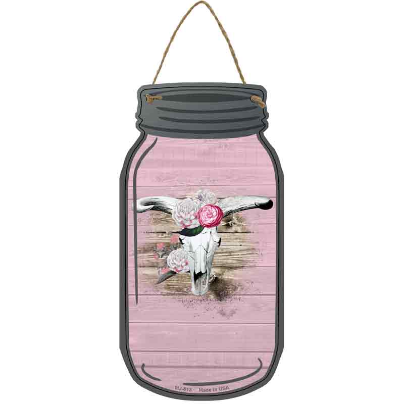 Cow SKULL Light Pink Wholesale Novelty Metal Mason Jar Sign