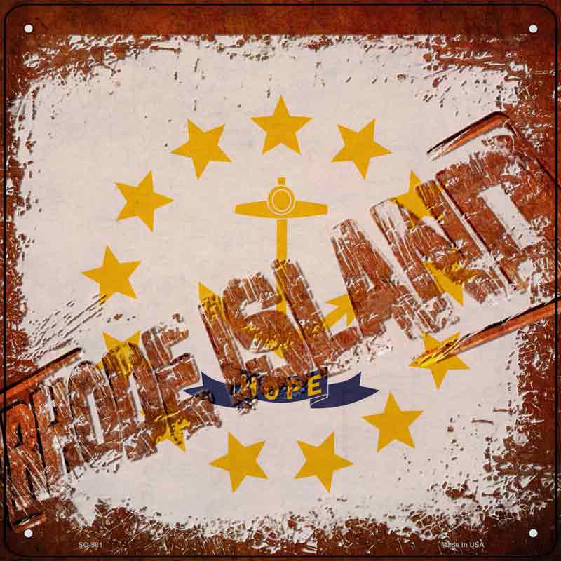 Rhode Island Rusty Stamped Wholesale Novelty Metal Square SIGN