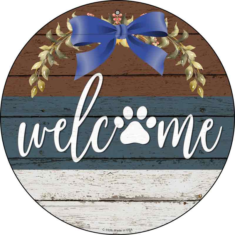 Welcome Paw Wreath Wholesale Novelty Metal Circle Sign