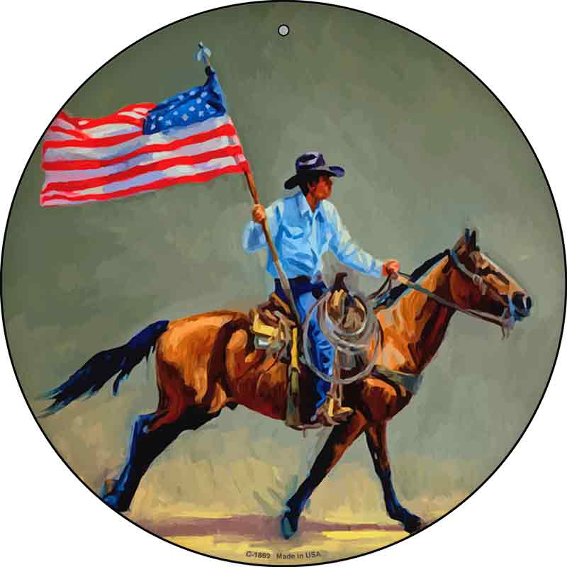 Horse Rider With Flag Wholesale Novelty Metal Circle Sign C-1869