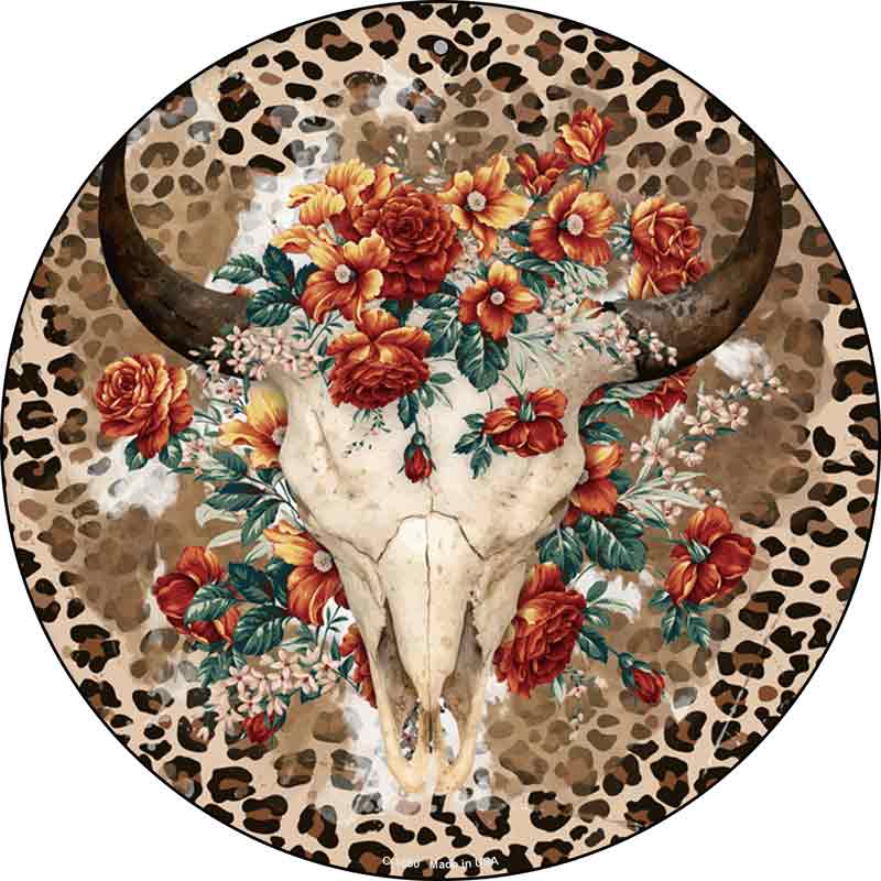 Cow Skull In FLOWERS Wholesale Novelty Metal Circle Sign