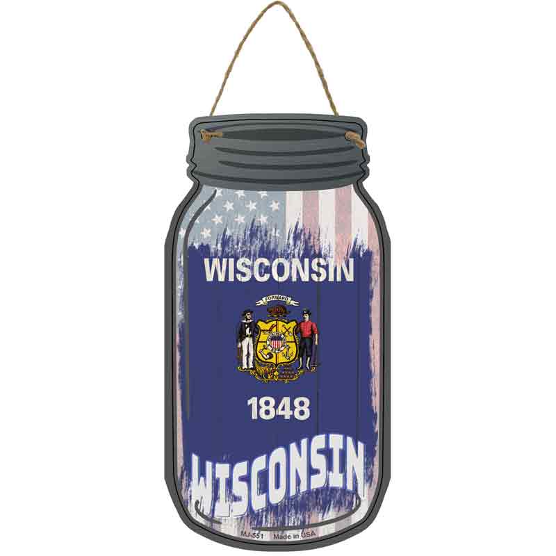 Wisconsin | USA FLAG Wholesale Novelty Metal Mason Jar Sign