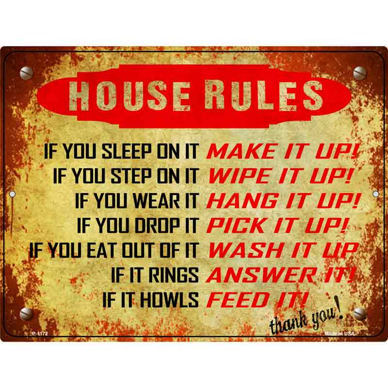 House Rules Wholesale Metal Novelty Parking SIGN P-1172