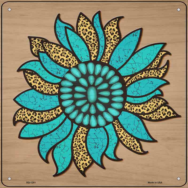 Turquoise FLOWER Wholesale Novelty Metal Square Sign