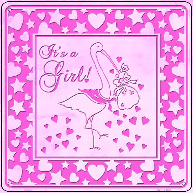 Its A Girl With Stork Wholesale Novelty Metal Square SIGN