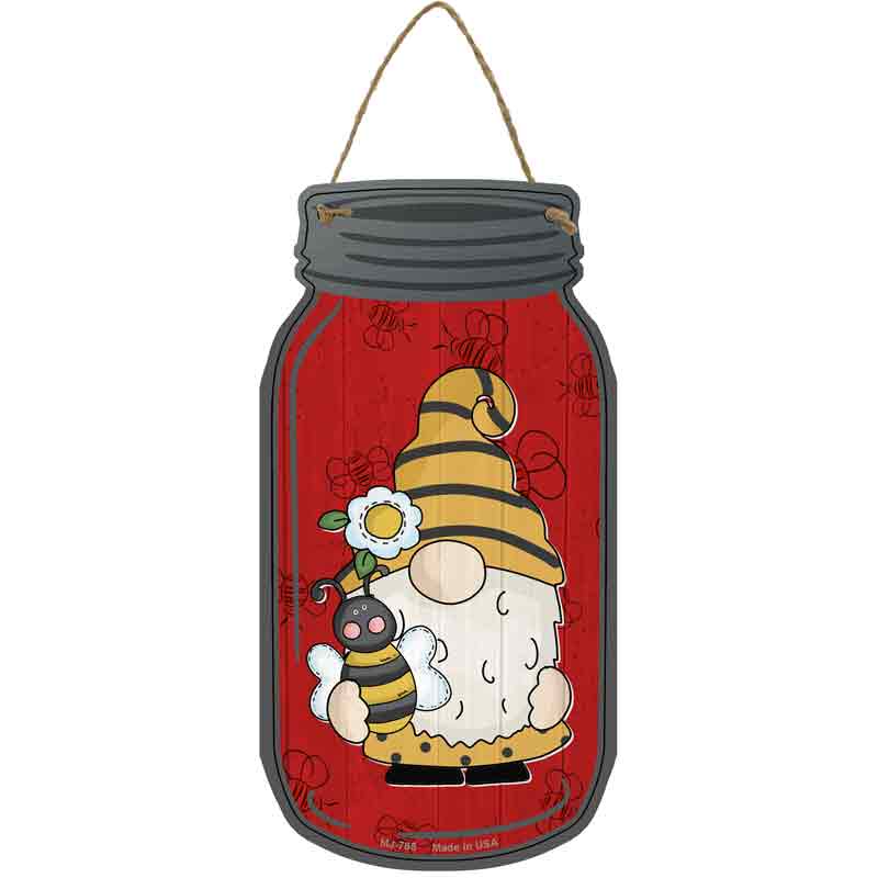 Gnome With Bee Red Wholesale Novelty Metal Mason Jar Sign