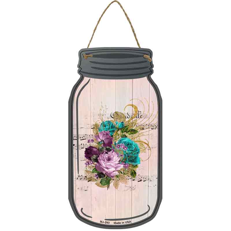 Purple And Blue Bouquet With MUSIC Wholesale Novelty Metal Mason Jar Sign