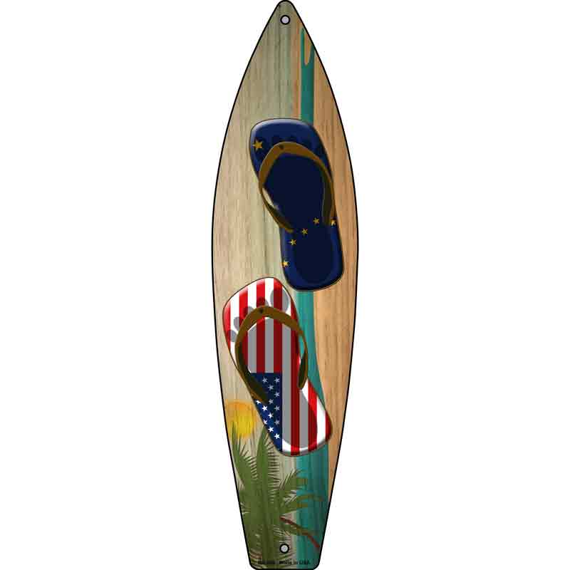 Alaska Flag and US Flag FLIP FLOP Wholesale Novelty Metal Surfboard Sign