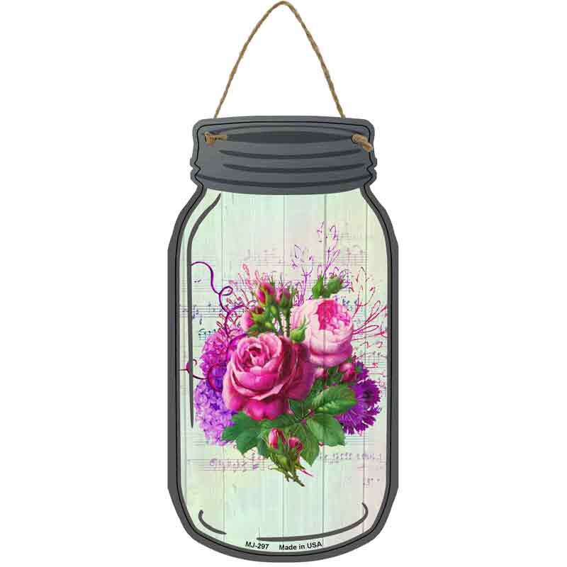 Pink And Purple Bouquet With MUSIC Wholesale Novelty Metal Mason Jar Sign