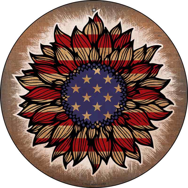 USA FLAG Sunflower Wholesale Novelty Metal Circle Sign