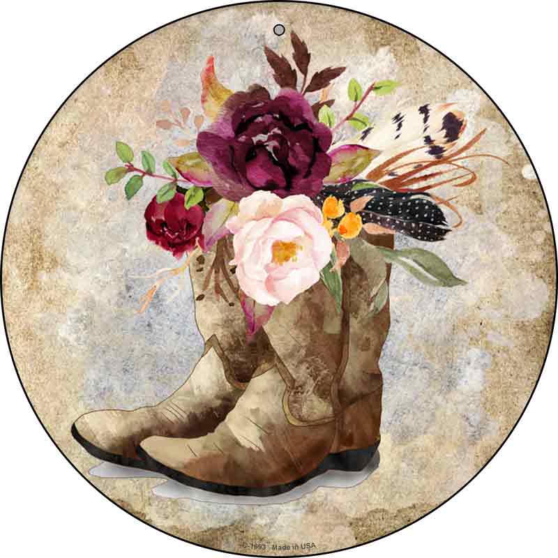 Flowers In BOOTS Wholesale Novelty Metal Circle Sign