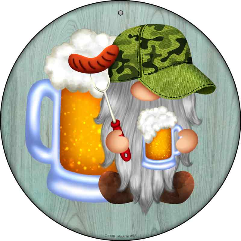 Beer Camo Grilling Gnome Wholesale Novelty Metal Circle SIGN