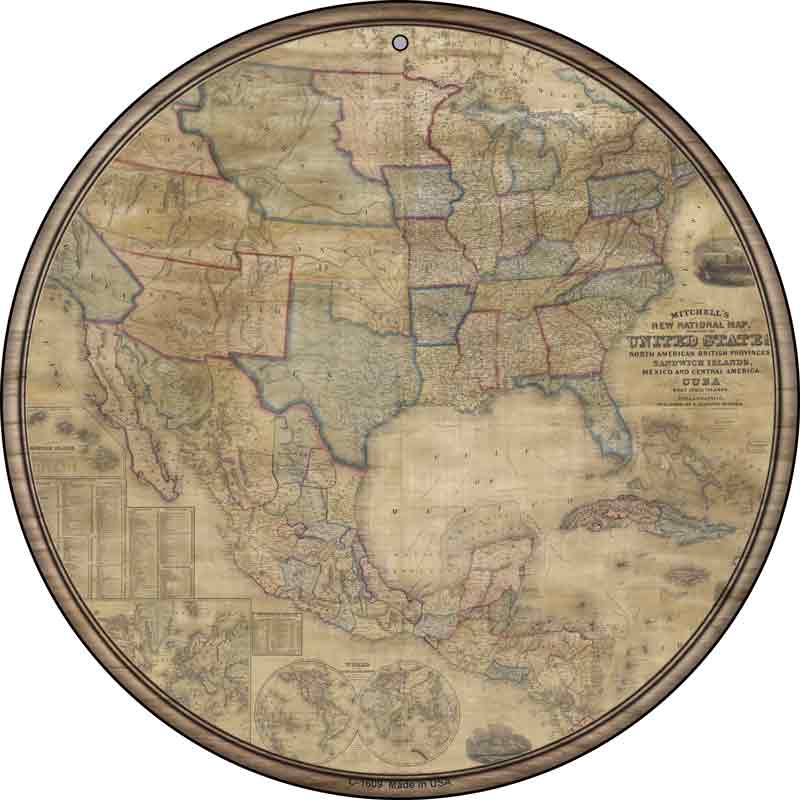 United States Map Wholesale Novelty Metal Circle SIGN