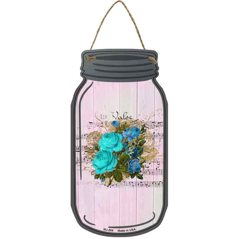 Blue Bouquet With MUSIC Wholesale Novelty Metal Mason Jar Sign