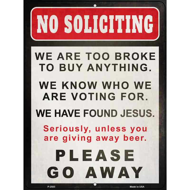 No Soliciting Go Away Wholesale Novelty Metal Parking SIGN