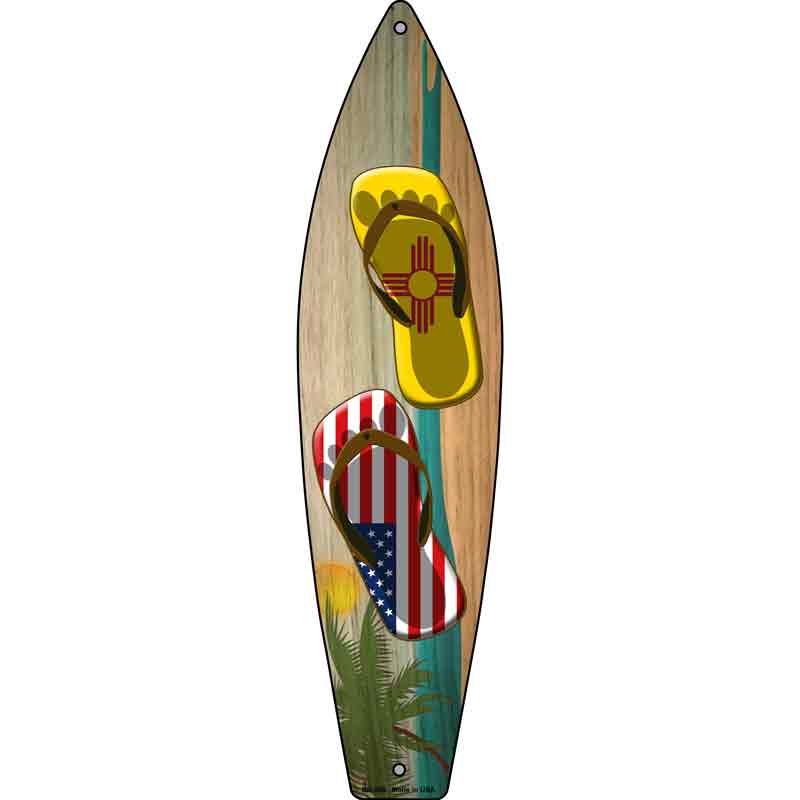 New Mexico Flag and US Flag FLIP FLOP Wholesale Novelty Metal Surfboard Sign