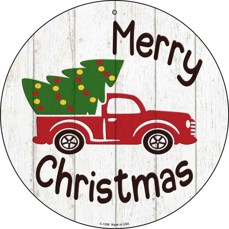 Merry CHRISTMAS Tree Truck Wholesale Novelty Metal Circular Sign