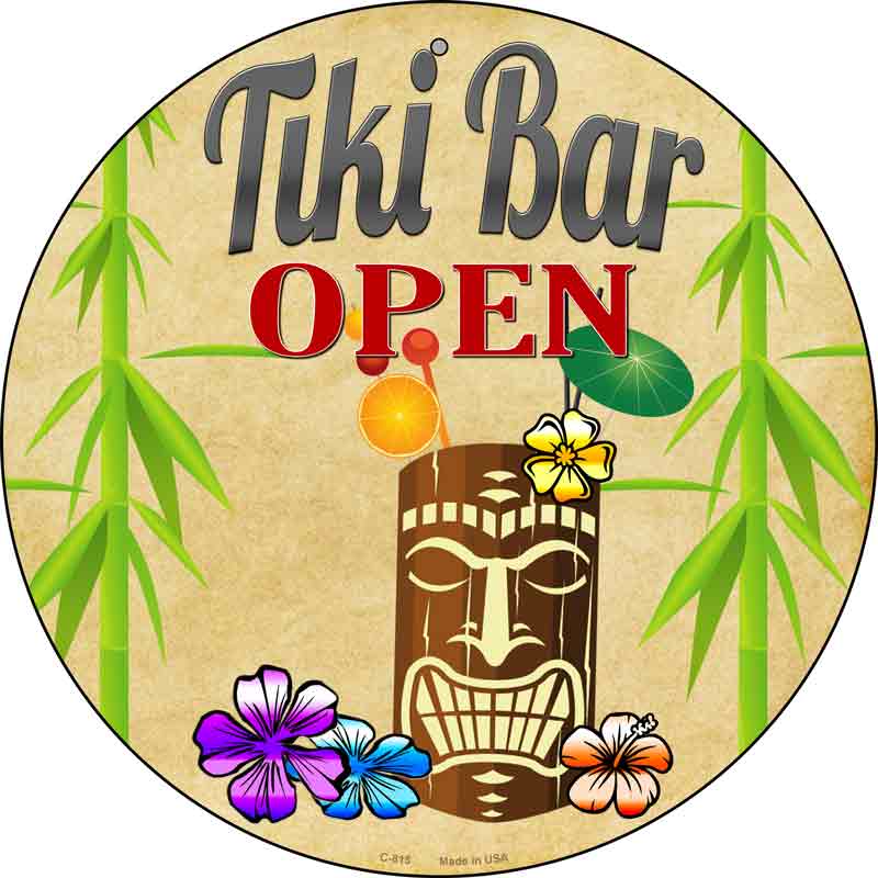 Tiki Bar Open Wholesale Metal Novelty Circular SIGN