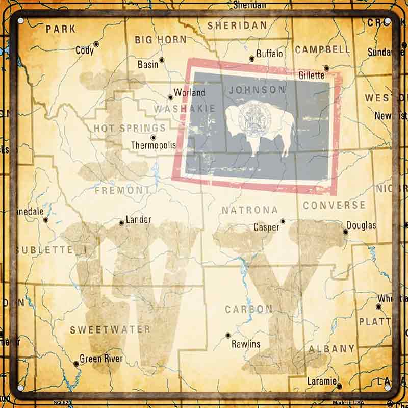 I Map WY Wholesale Novelty Square SIGN