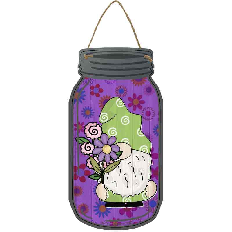 Gnome With Purple FLOWERS Wholesale Novelty Metal Mason Jar Sign