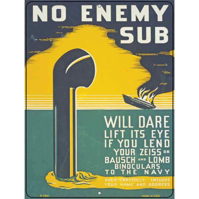 No Enemy Sub Vintage POSTER Wholesale Parking Sign