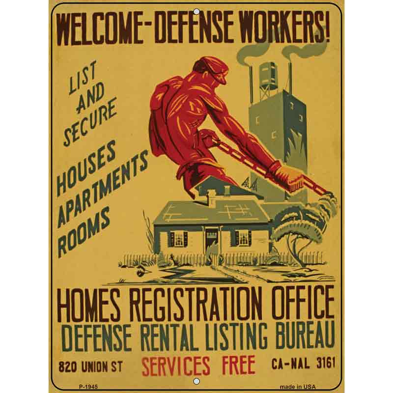 Welcome Defense Workers Vintage POSTER Wholesale Parking Sign
