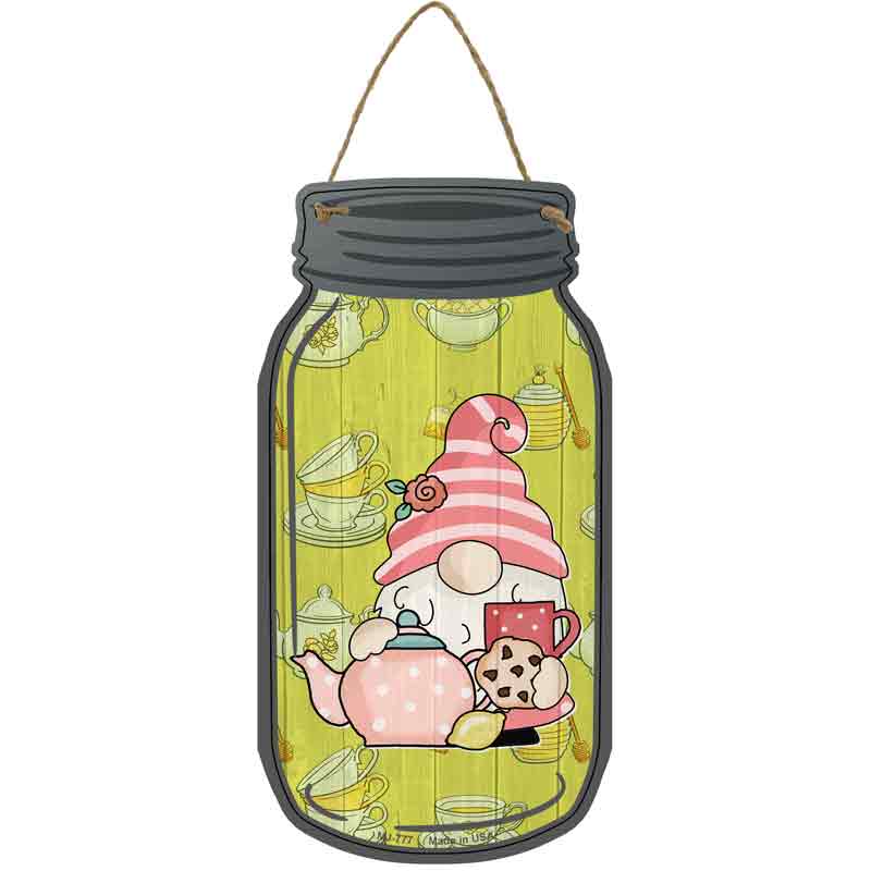 Gnome With Teapot and Cookies Wholesale Novelty Metal Mason Jar Sign